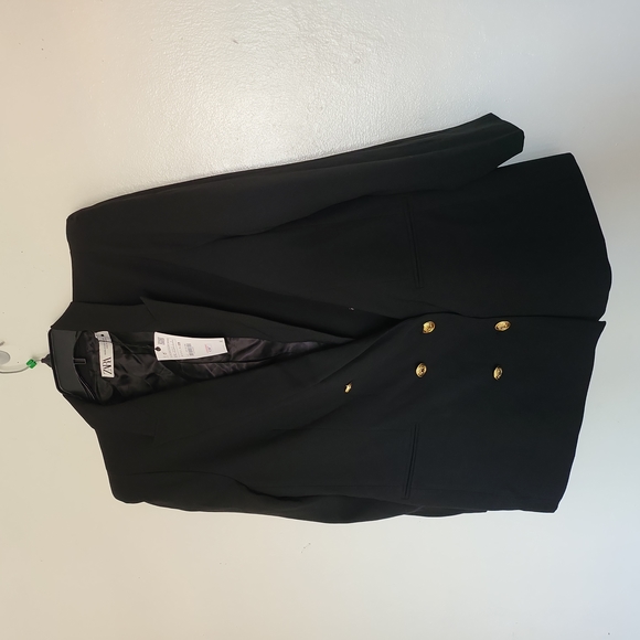 Zara Jackets & Coats Zara Shoulder Pad Double Breasted Blazer Black